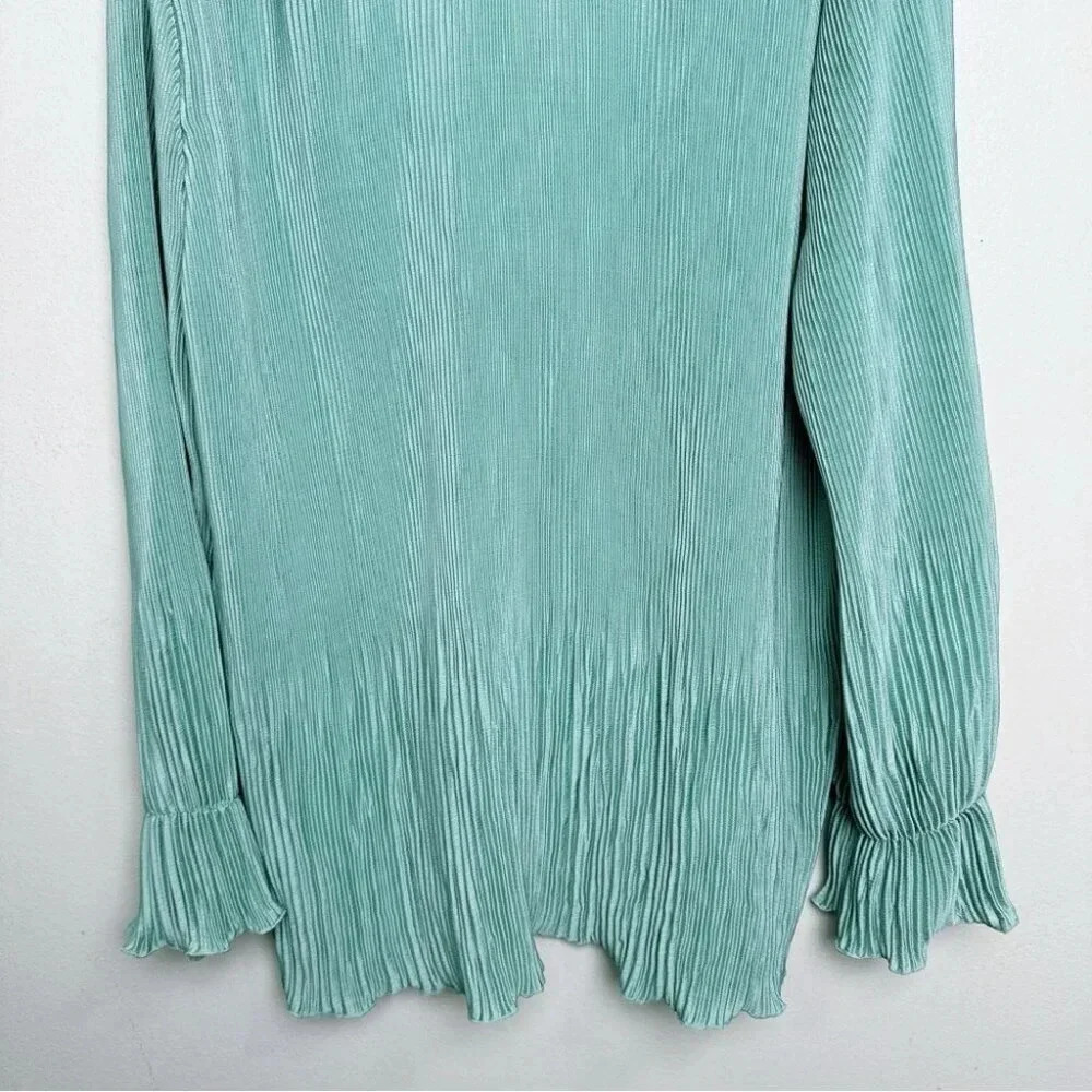 Zara Womens Size Small Pleated Green Button Blouse - Picture 13 of 14